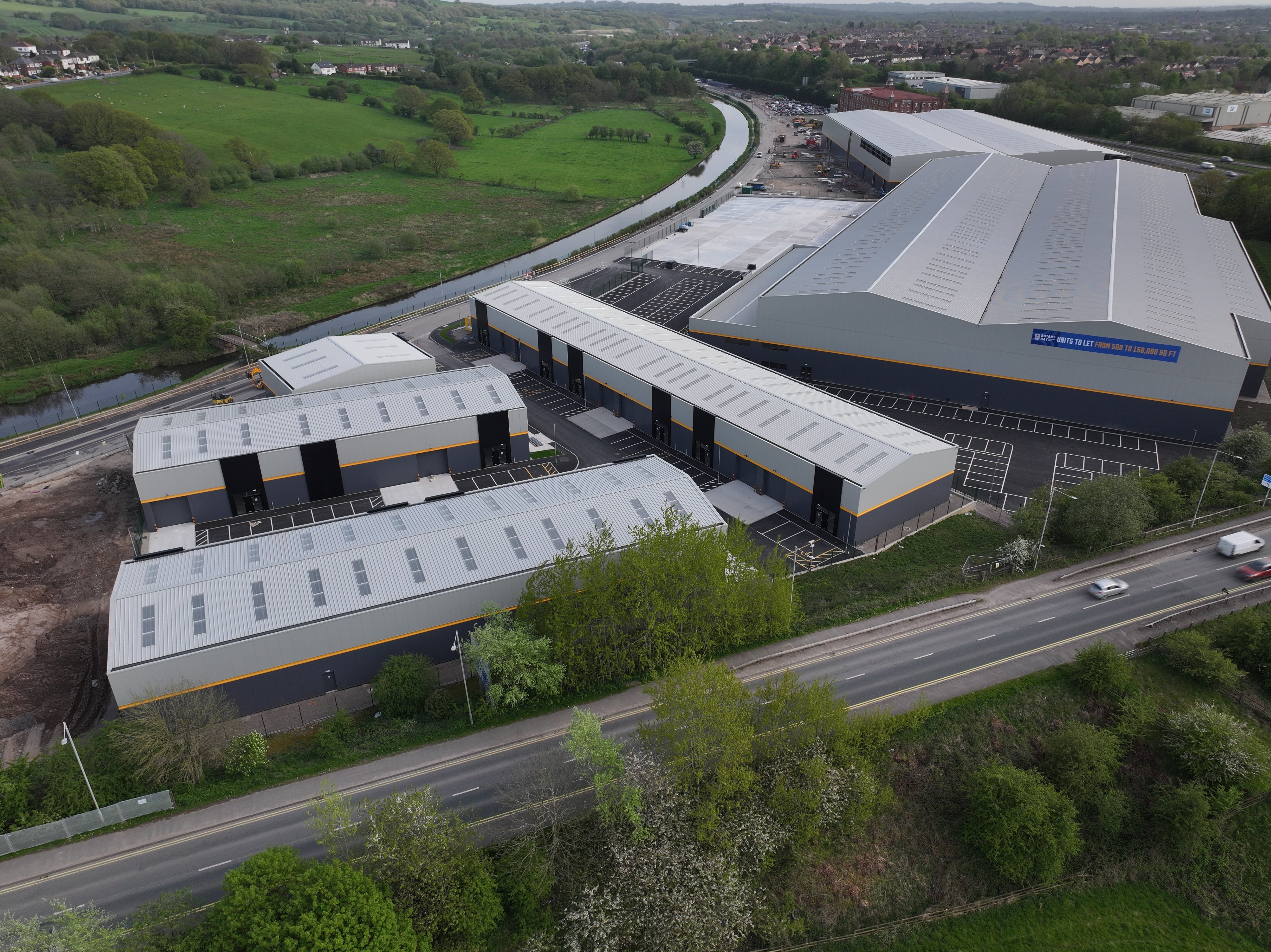 Graphic showing industrial units for rent at Botany Bay Business Park, Chorley, Lancashire.
