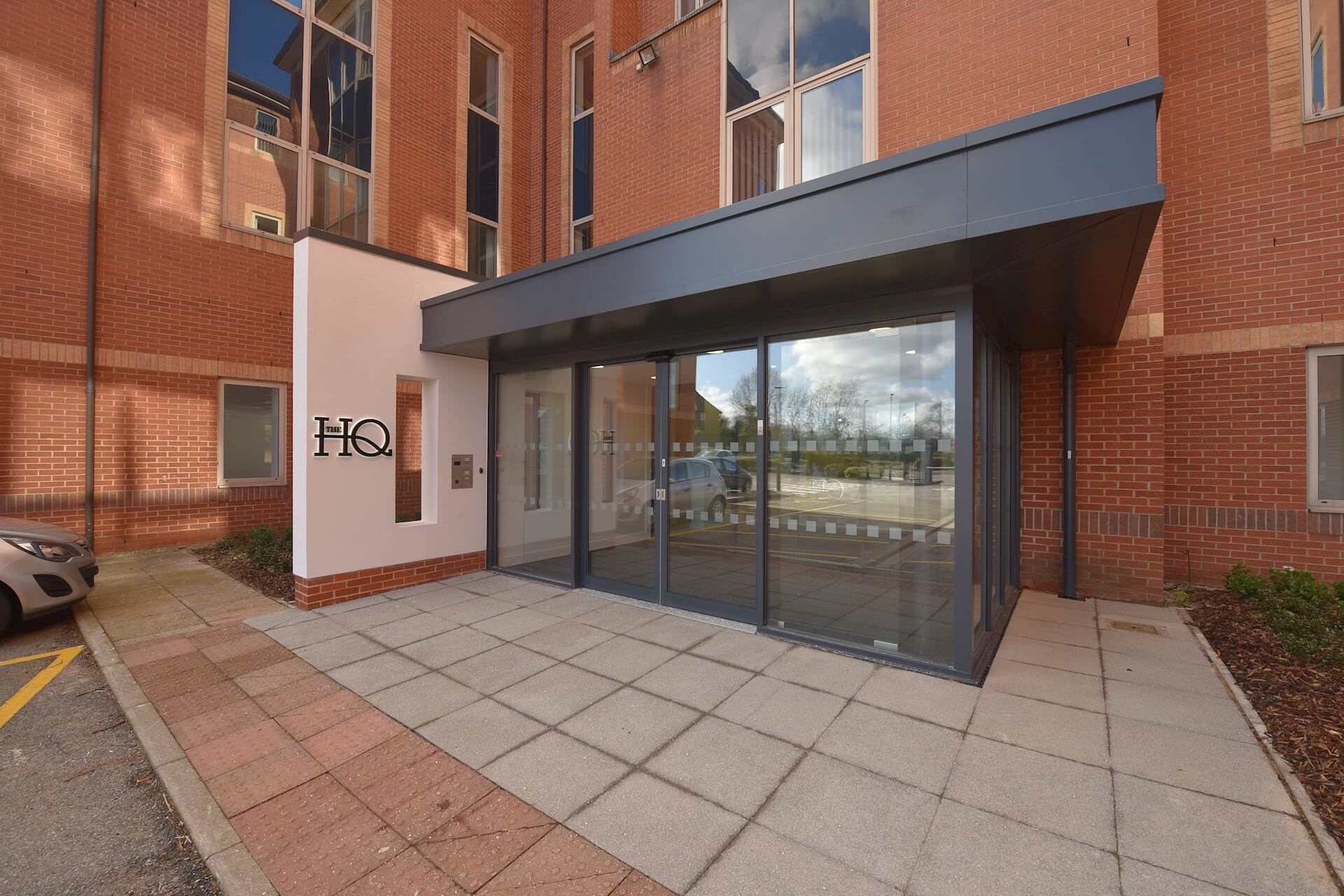 The new glass door entrance to The HQ Chesterfield